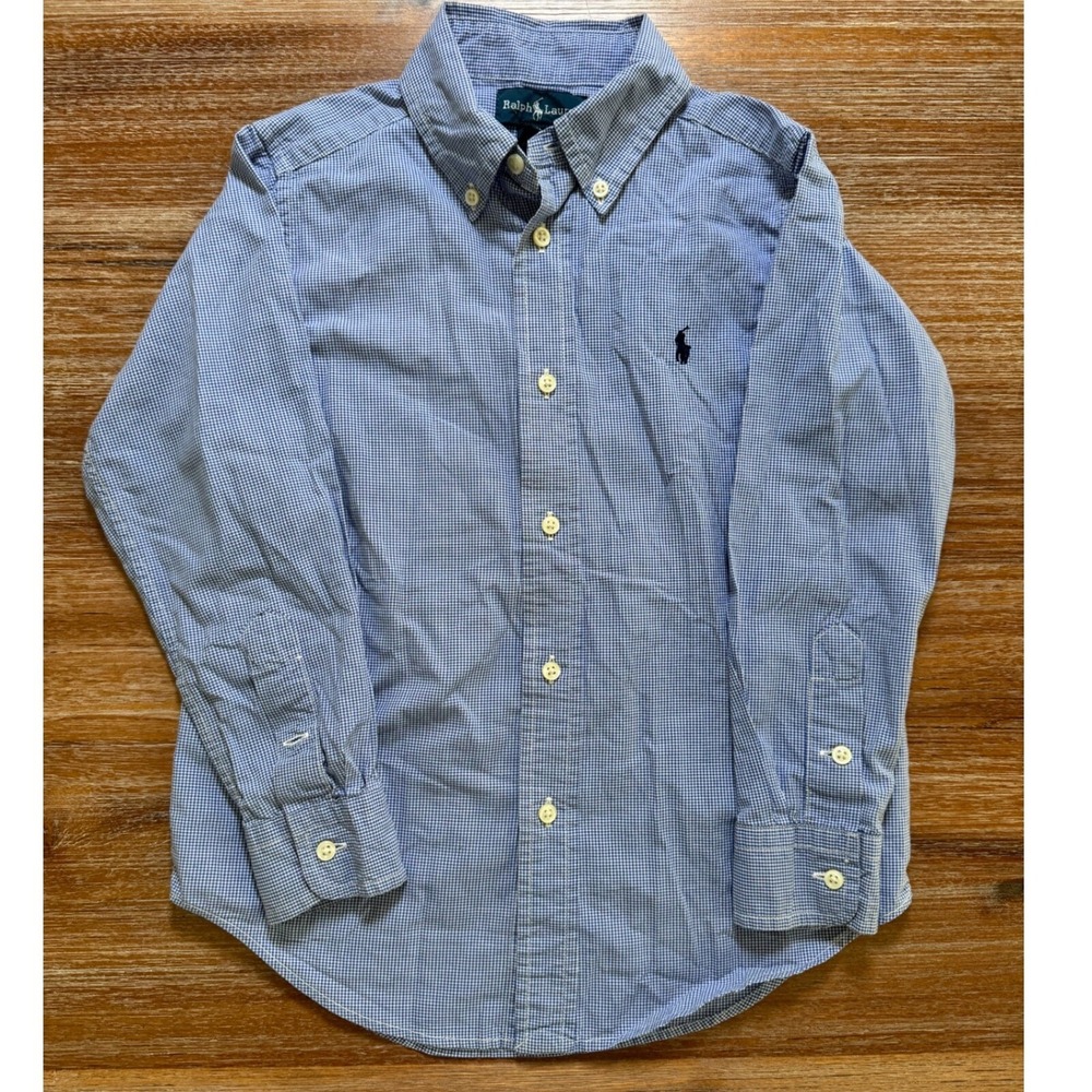 Ralph Lauren Button Down Shirt Gingham Check Long Sleeve Kids Size 5